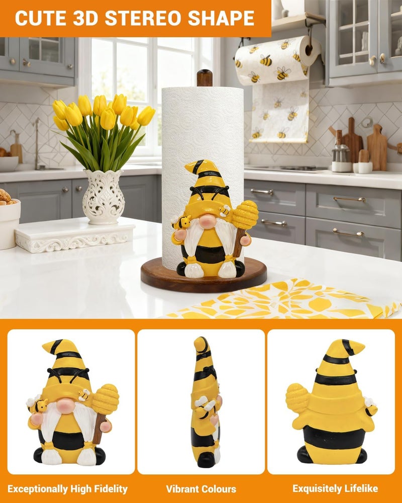 GAJ Gnome Paper Towel Holder - Honey Bee Decor for Kitchen & Bathroom Countertop - Gifts for Women Mom Grandma - 3D Cute Stuff Decorative Accessories - Image 3